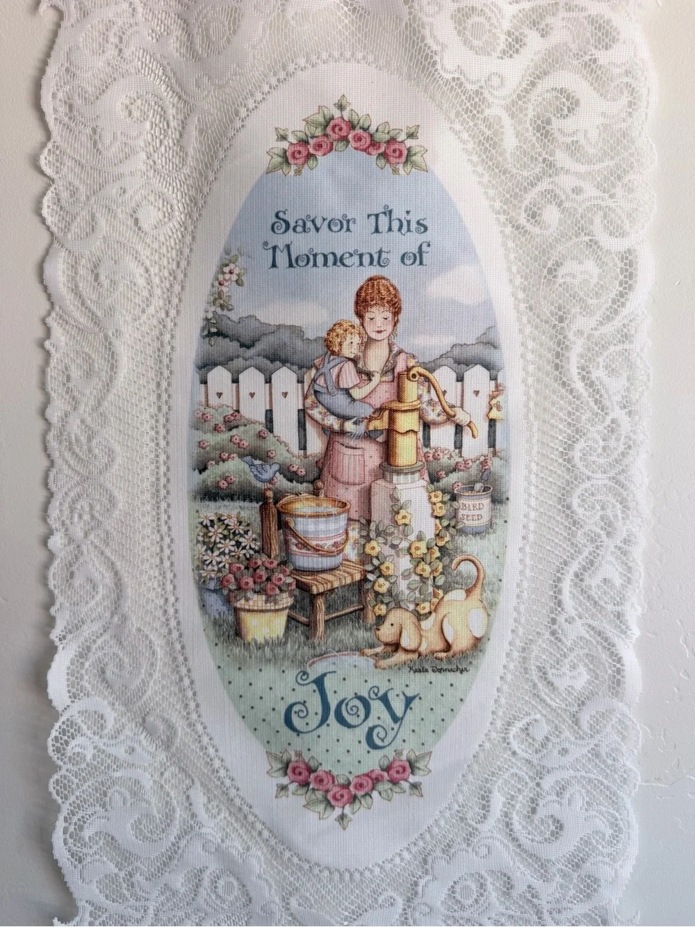 White Lace Wall Hanging with Joy Artwork - Classic Home Wall Decor